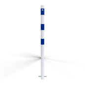 Barrier posts | as e-charging post protection |  60 mm | hot-dip galvanized and white powder-coated with 3 blue reflective strips foil type RA1/A | for casting in concrete